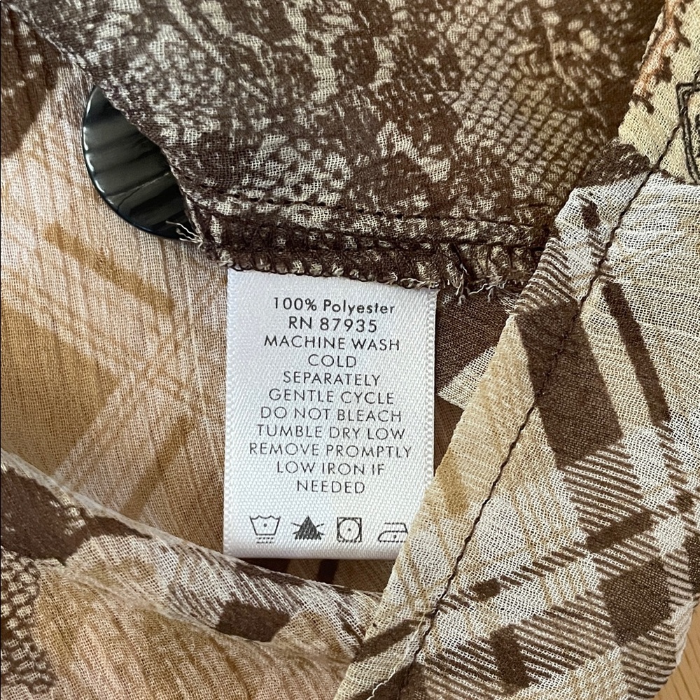 Susan Graver Top Womens 2x Brown Patchwork Print Button Up Boho Coastal Casual - Picture 8 of 10